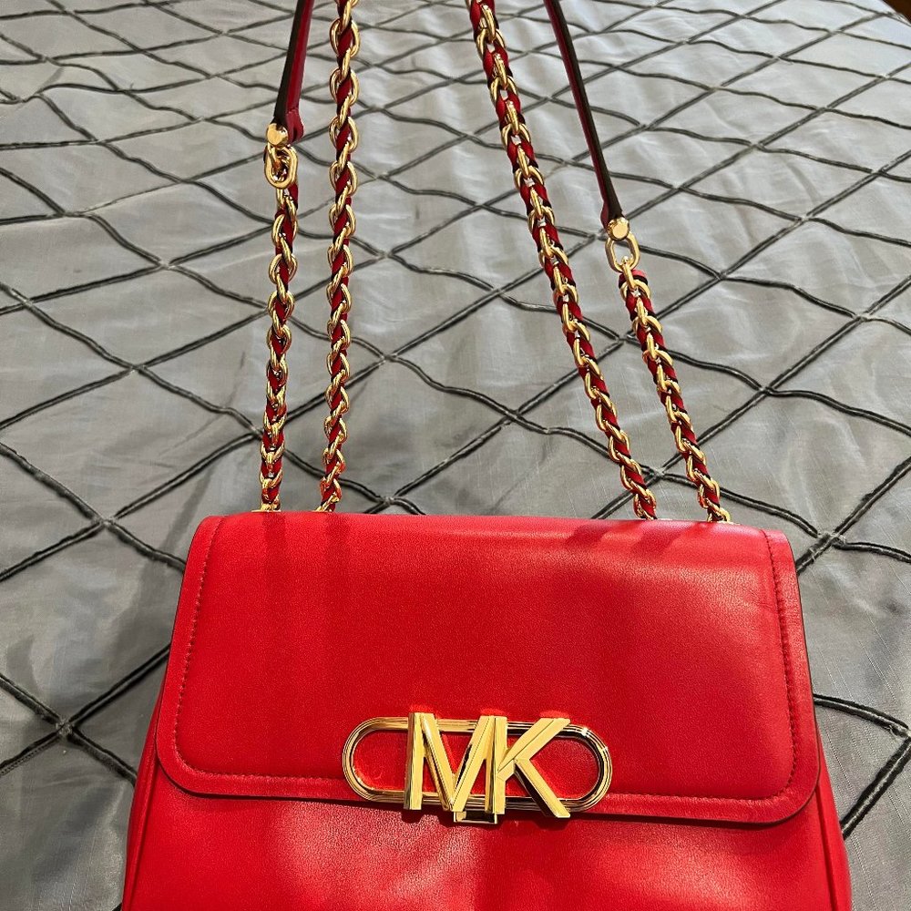 Authentic Red Michael Kors Parker Leather Shoulder Bag